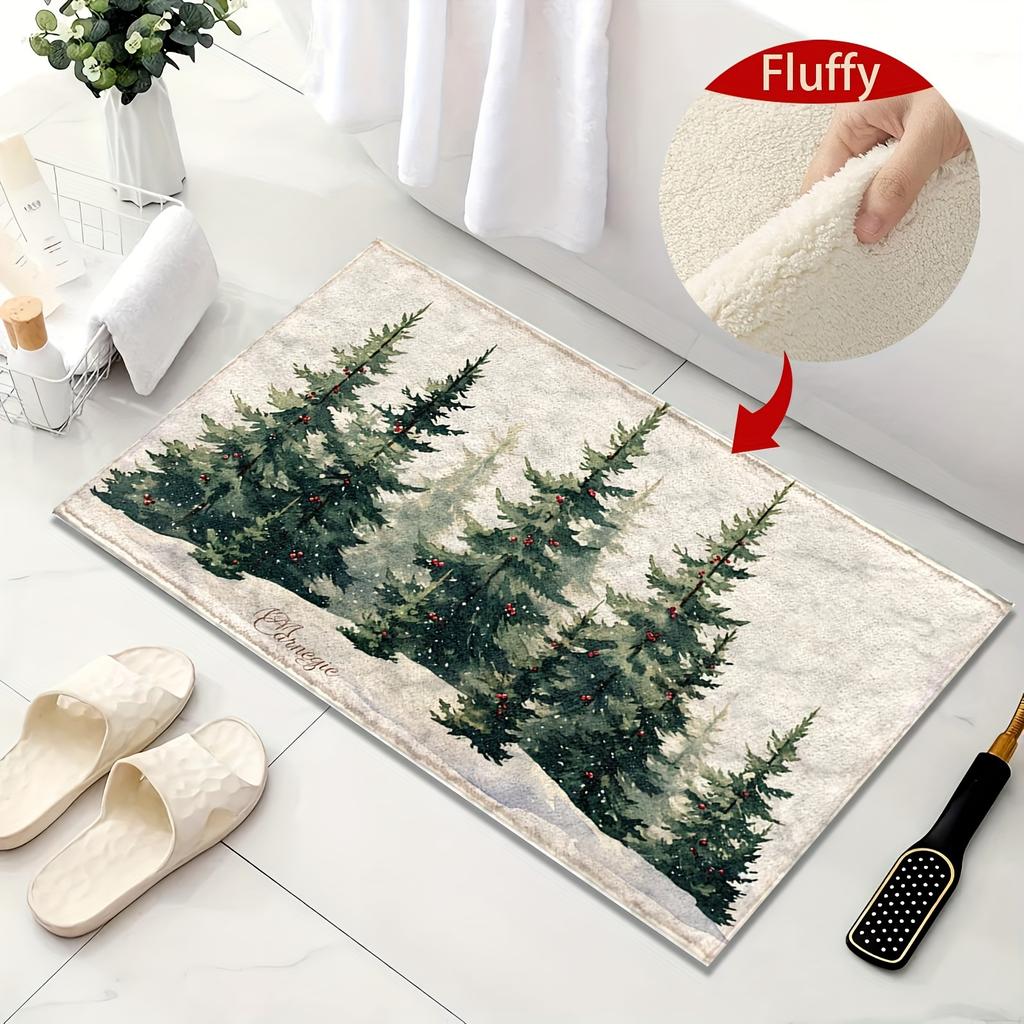 Christmas Tree Decorative Carpet Bathroom Non-Slip Absorbency Foot Mat Bedroom Soft And Comfortable Mat Home Decoration