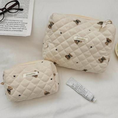 Carto Bear Women's Cosmetic Bag Portable Corduroy Ladies Travel Makeup Storage Bags Simple Girls Pencil Case Clutch Purse