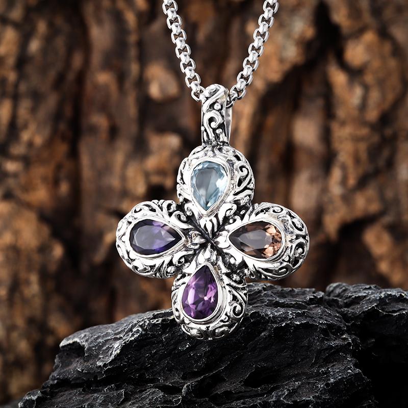 Exquisite drop-shaped crystal cross gemstone necklace pendant for women and girls trendy jewelry gift