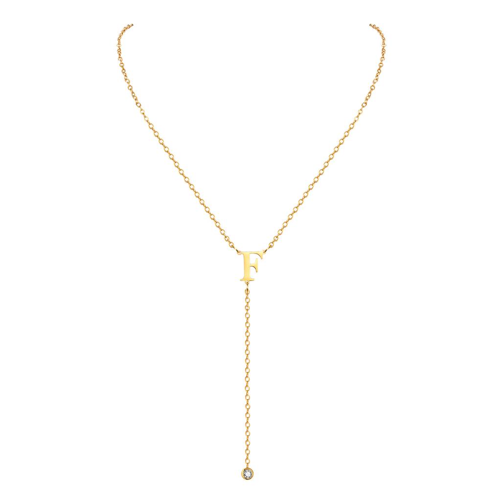Lariat Initial Necklaces Women, Stainless Steel Long Chain, A- Z Letter With Zirconia Pendant Drop Neckalce, Y-shaped Jewelry