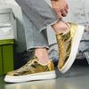 Goldene Luxus-Designerschuhe für Herren Mode Lässig Glänzend Herren Skateboard-Sneaker Plateau Glitzer Stilvolle Damen Sportschuhe