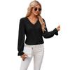 2024 Women's Solid Color V-Neck Long Sleeve Casual Loose T-Shirt