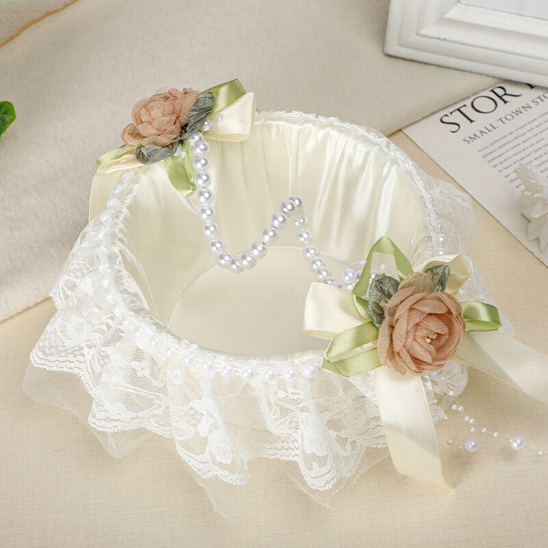 Ivory White Rose Wedding Flower Basket for Bride and Flower Girl