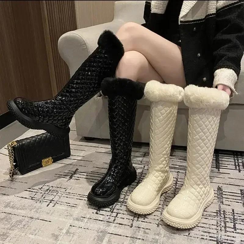 On Slip Winter Knee High Shaft Long Ladies Shoes Plus Warm Women's Snow Boots Boot Sale Pu Spring 2024 Furry Trend Work Anti Hot