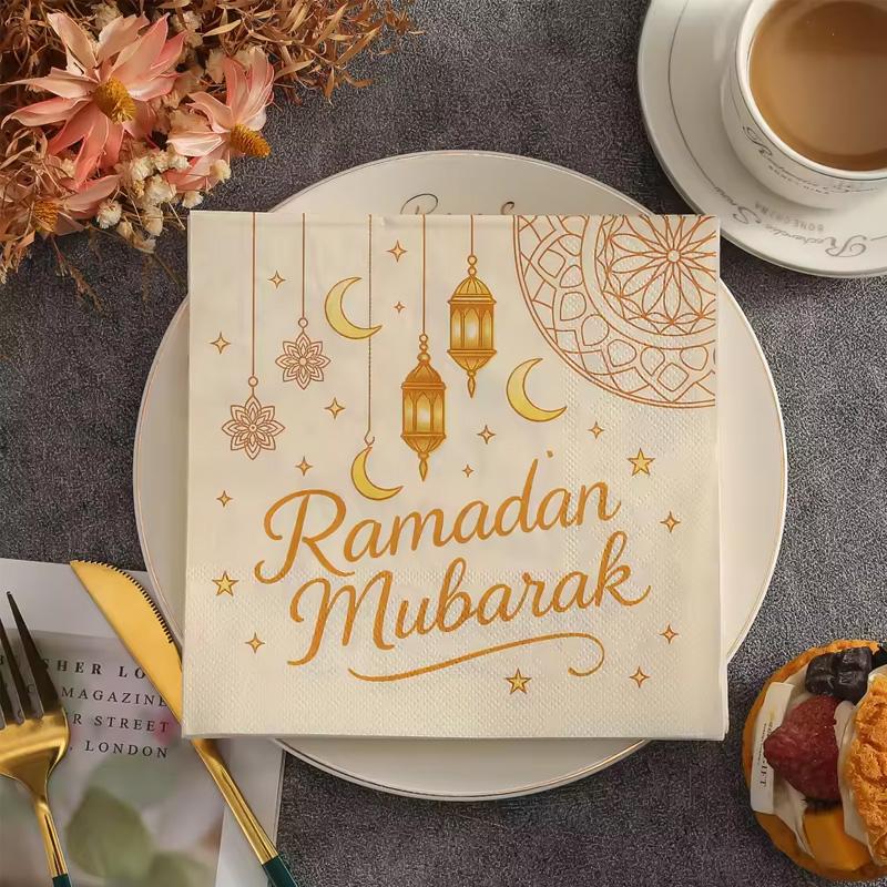

20Pcs Moon Lantern Paper Napkins Ramadan Mubarak Disposable Party Paper Tissues 2026 Muslim Islamic Eid Home Table Decorations 20Pcs