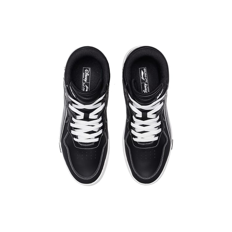 Disney x Li Ning Wave Superwave Slip Resistant Abrasion Resistant Mid top Skateboard Shoes Men's Black White AGCQ179-3
