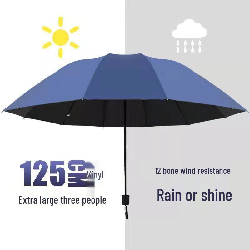 Dual-Use Extra Large Folding Umbrella - 12 Ribs for Sun and Rain Protection