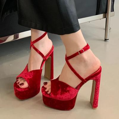 Sandali da Donna con Tacco Alto di Alta Qualità Punta Quadrata Sandali da Donna Eleganti con Tacco Alto Cinturino con Fibbia Scarpa da Donna per Matrimonio Banchetto Serata di Gala