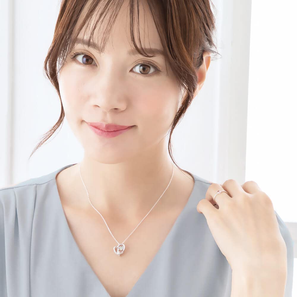 Necklace Heart Cat Dancing Stone Silver Selectable Birthstone [Future Angel] Women's [Aurora] (December Tanzanite)