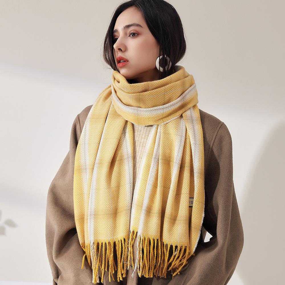 New Faux Cashmere Plaid Curry Scarf Female Warm Long Neck Large Shawl