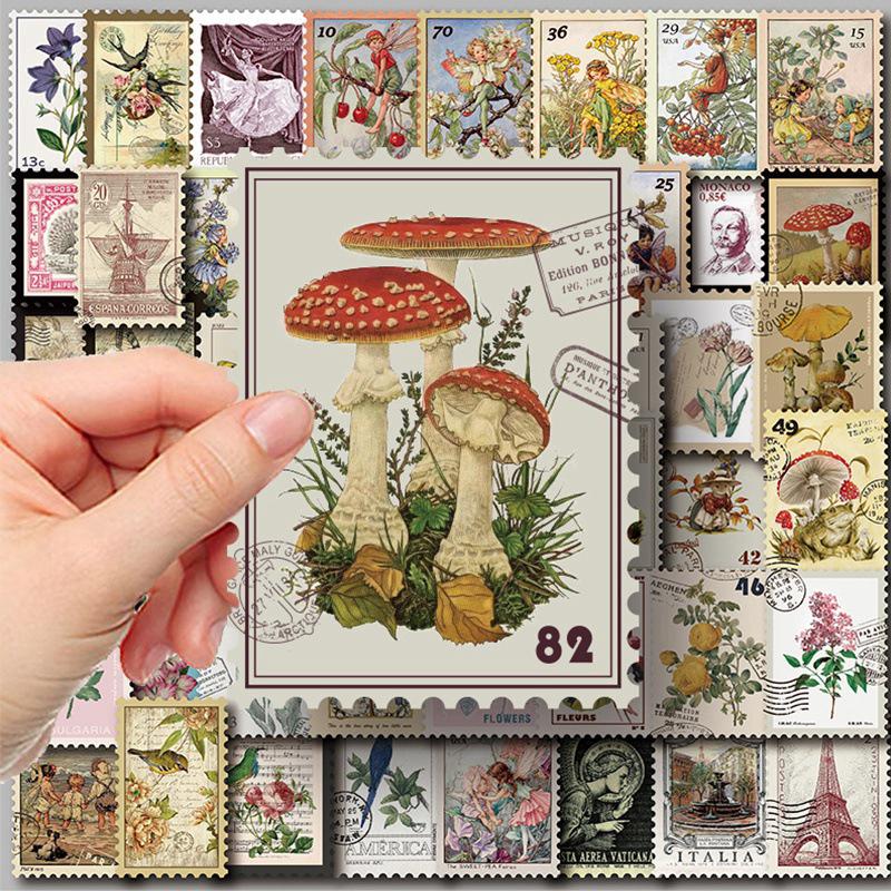 50 Stamp Effect Retro Landscape Oil Painting Style Scrapbook Stickers for Girls