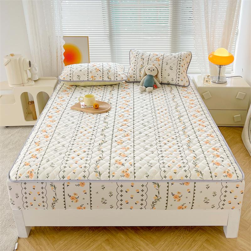 Floral Fitted Sheet Queen Size Bed Cover Thicken Bedsheet Quilted Mattress Protector Tampa De Colchão (Pillowcase Need Order)