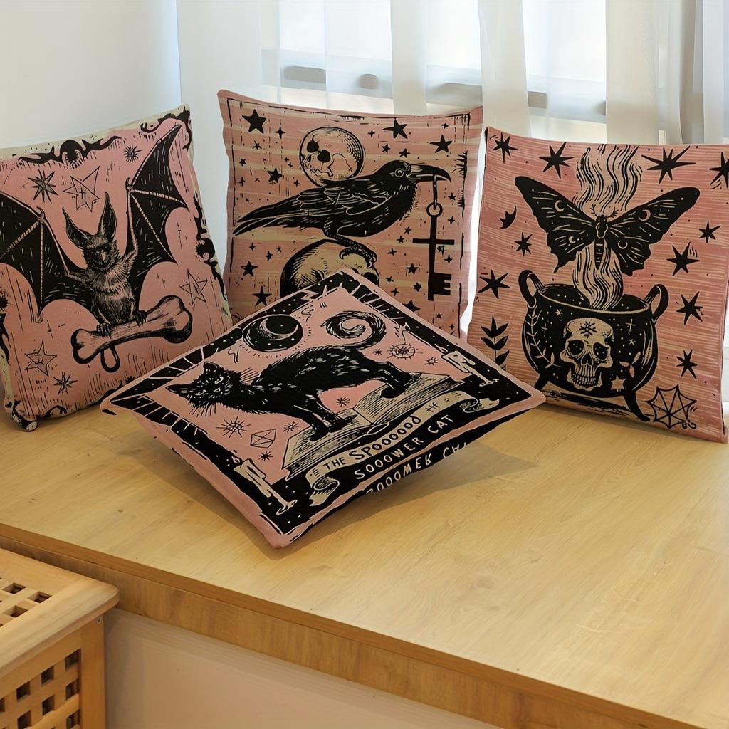 Short Plush Material Pillowcasehalloween Pillowcases: Spooky Cat, Bat, Raven & Witchy Pot Designs For Haunted Decor Sofa Cushion