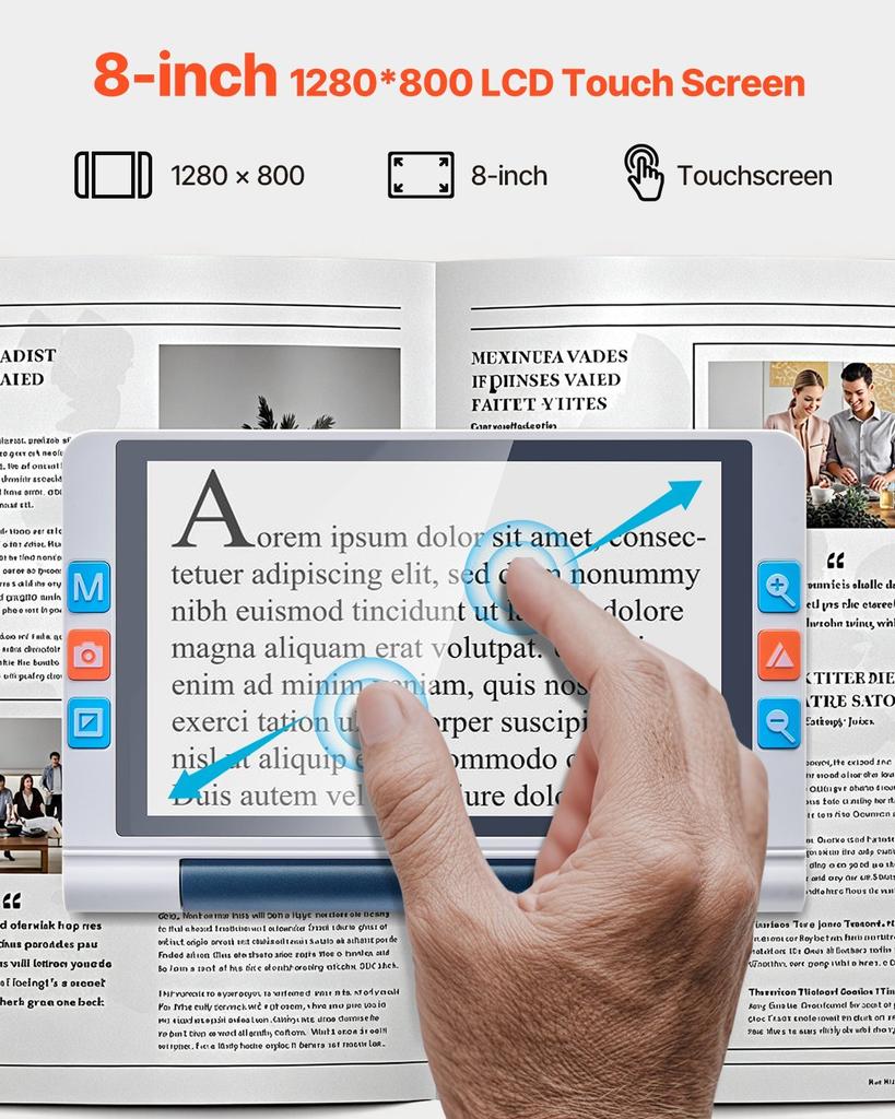Tragbare Digitale Lupe, 203mm Touchscreen Elektronische Video-Lupe für Niedrigsehende, 2X - 20X Elektronische Lesehilfe mit 13MP Autofokus HD
