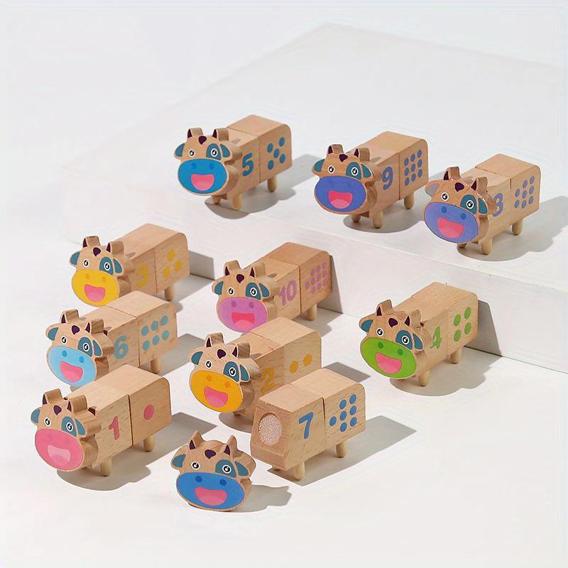 

Wooden Cow Number Matching Toy Animal Stacking Toys for Toddlers Montessori Color Sensory Fine Motor Skill Math Educational Toys