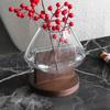 Geometric Transparent Glass Vase, Living Room Decoration, Wooden Base, Glass Container, Flower Arrangement, Home Decoration
