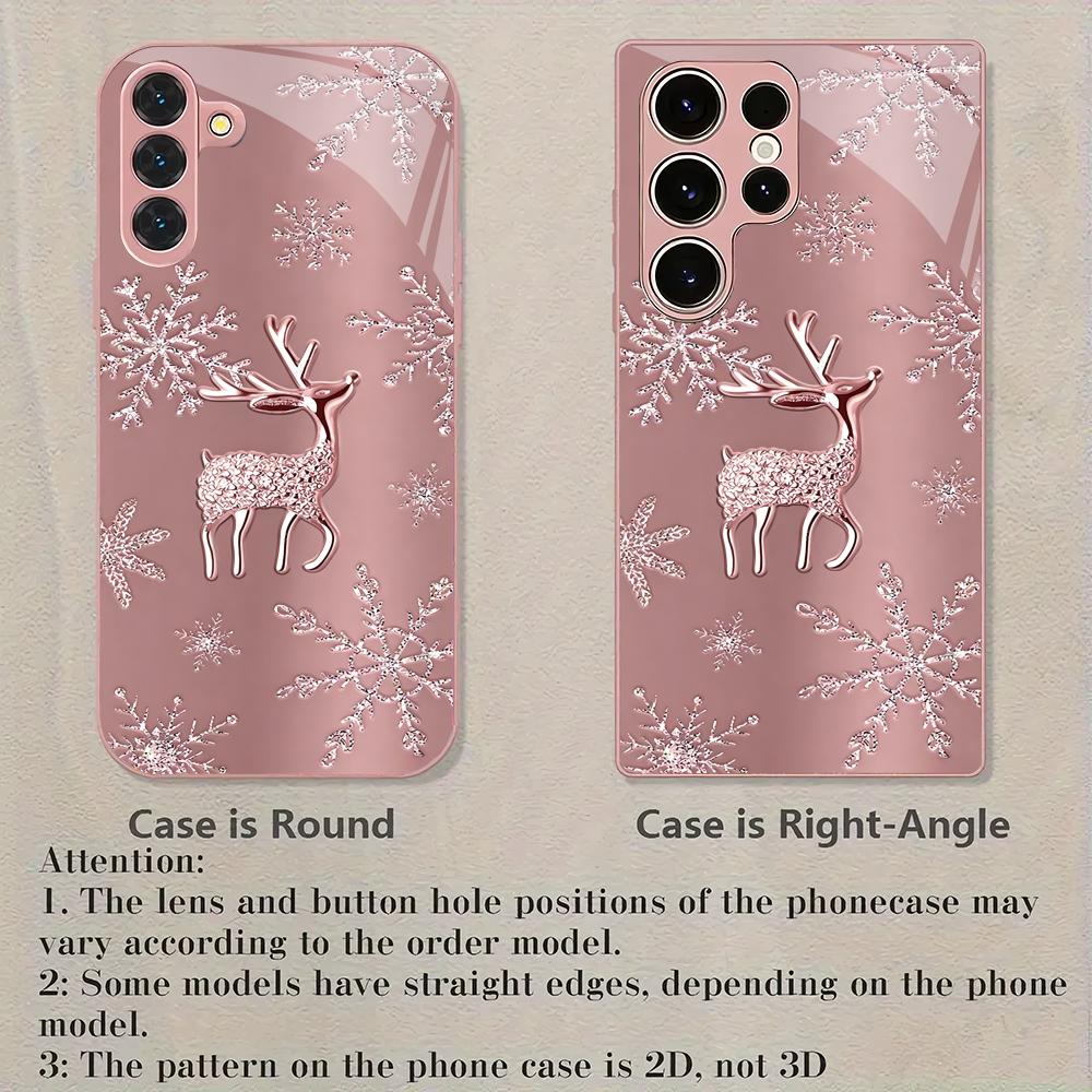 Deer Snowflake Metallic Glass Phone Case Suitable for Samsung Galaxy S26 S25 S24 S22 S21 S20 FE/Ultra/Plus Shock resistant