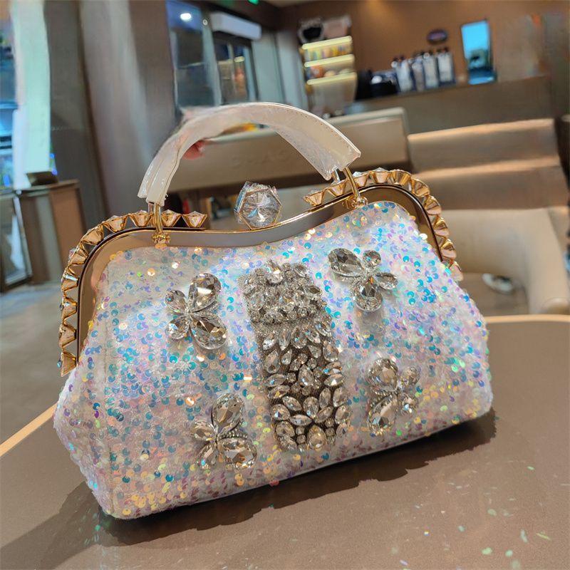 Fashionable Large Capacity Single Shoulder Crossbody Sequin Studded Diamond Handbag