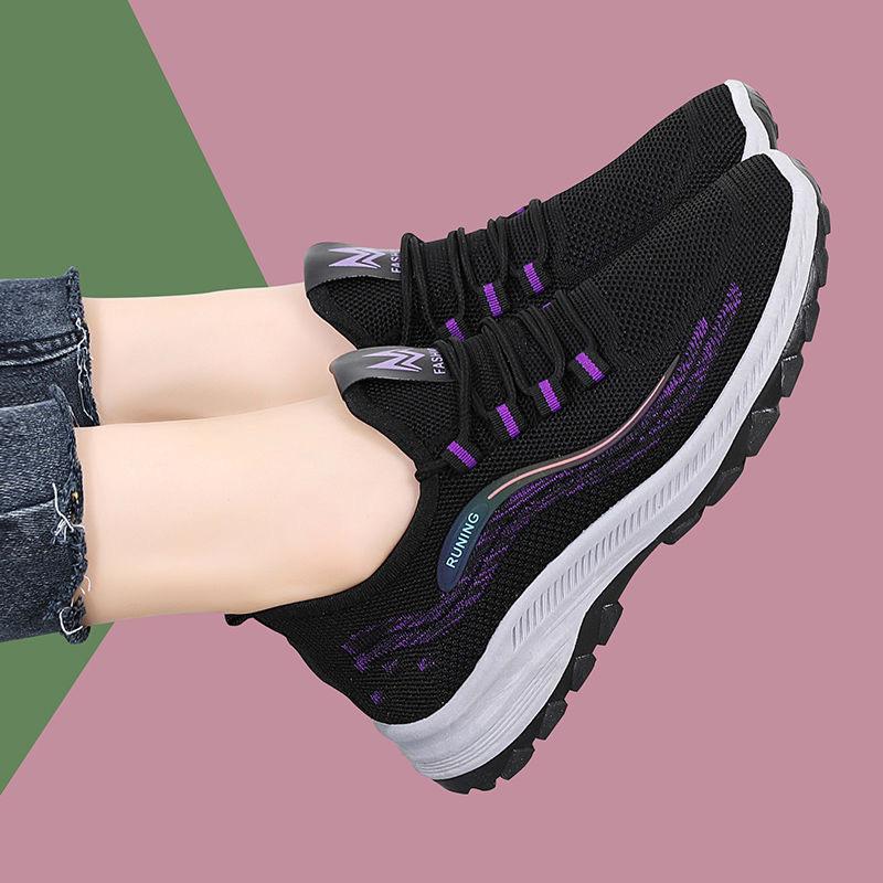 

2025 summer new lace-up fly-woven breathable versatile soft-soled casual women s shoes walking mother shoes work non-slip shoes 41