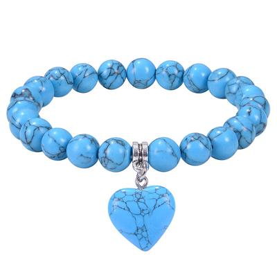European and American Fashion Natural Powder Crystal Bracelet, Peach Heart Pendant Bracelet, Women's Natural Stone Bead Elastic Rope Bracelet