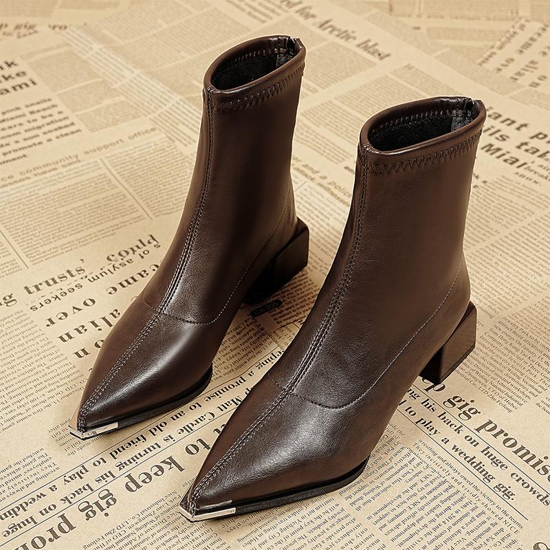 Elegant Women Pointed Toe Luxury Heeled Pumps Fashion Party Woman New Winter Dress Chelsea Boots Mujer Botas