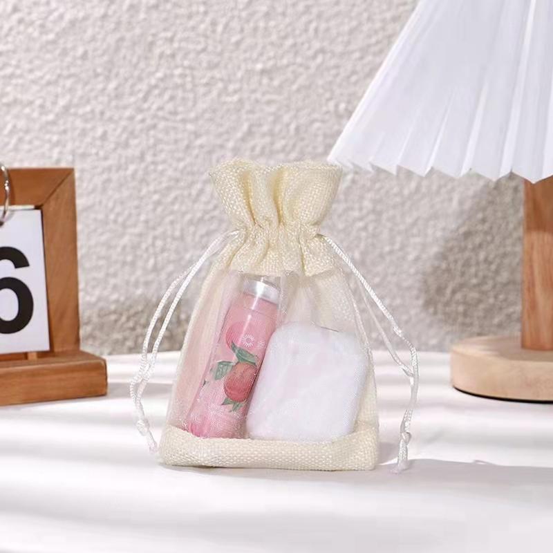 8PCS Friendly 10x14cm Linen Drawstring Bag Reusable Practical Cloth Pouch For Food Clothes Toy Storage