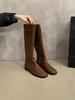 Soft Leather British Style 2025 Knight Boots Round Head Thick Low Heel Autumn and Winter Thin Boots But Knee Versatile Fashion Women's Boots