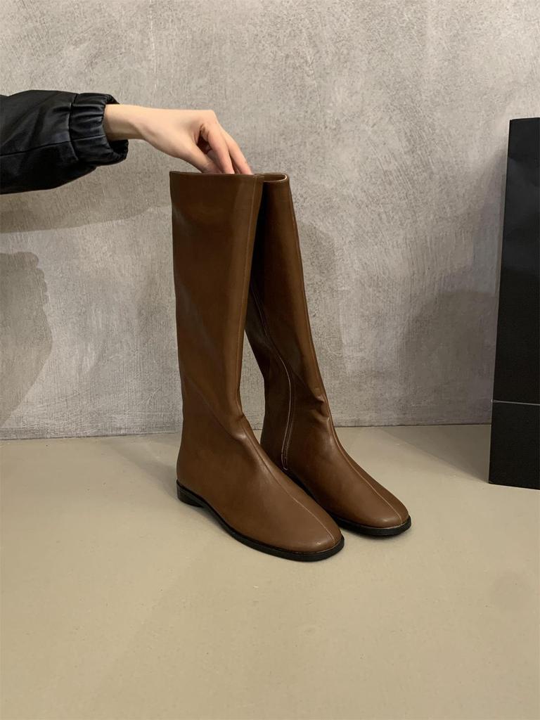 Soft Leather British Style 2025 Knight Boots Round Head Thick Low Heel Autumn and Winter Thin Boots But Knee Versatile Fashion Women's Boots