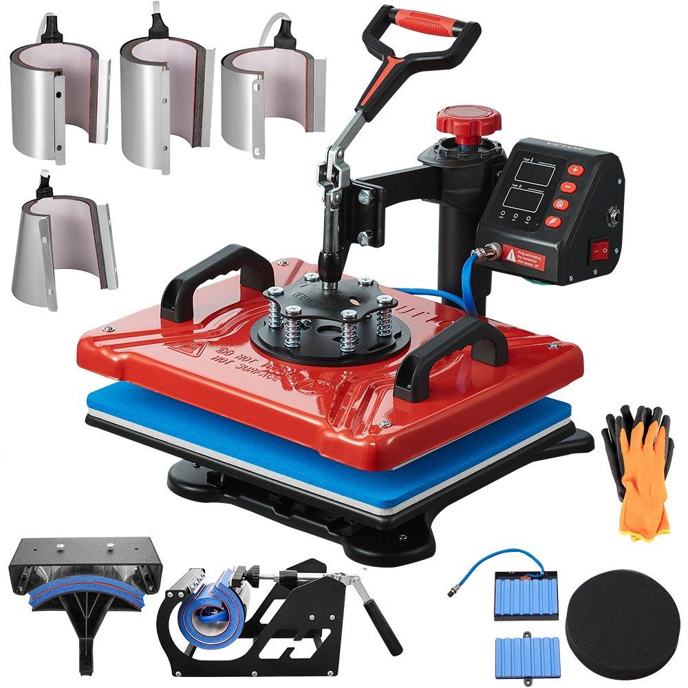 VEVOR Heat Press 30.5x38.1 Cm 10 In 1 Heat Press 1000W Heat Press Machine with 360 Degrees Rotation Swing Away Red Heat Press T-Shirt Sublimation