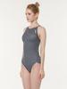 Toneidoseupocheu Gingham One-Piece V-Neck Line Back Black Swimsuit