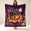 Flat Pumpkin Pattern Printed Bulldog Blanket, Suitable Outdoor Camping, Sofa, Bedroom, Living Room, Bed, Armchair, Office, Soft and Warm Blanket- Ligh