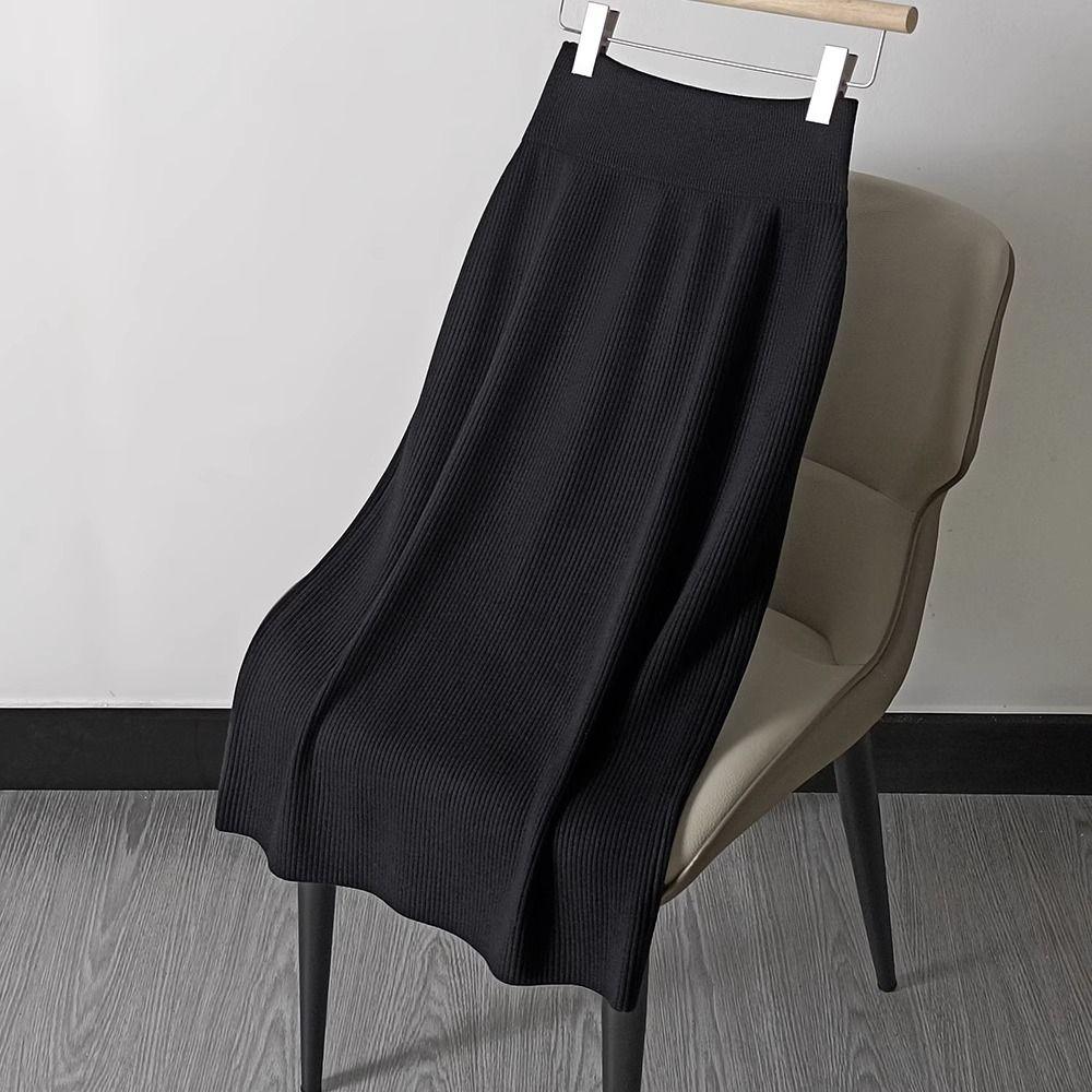 

Юбка-полудлинка для осени и зимы, универсальная, с фасоном от средней до длинной и трикотажной юбкой-трубой 2XL чёрный