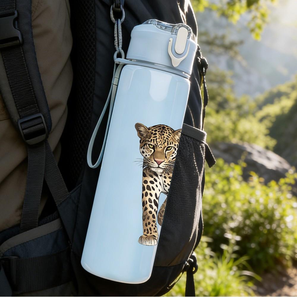 1PC Leopard Wild Cheetah Animal Print 750ml Color Plastic Sports Water Bottle Leakproof Flip Straw Lid Suitable for Sports Office Home Use