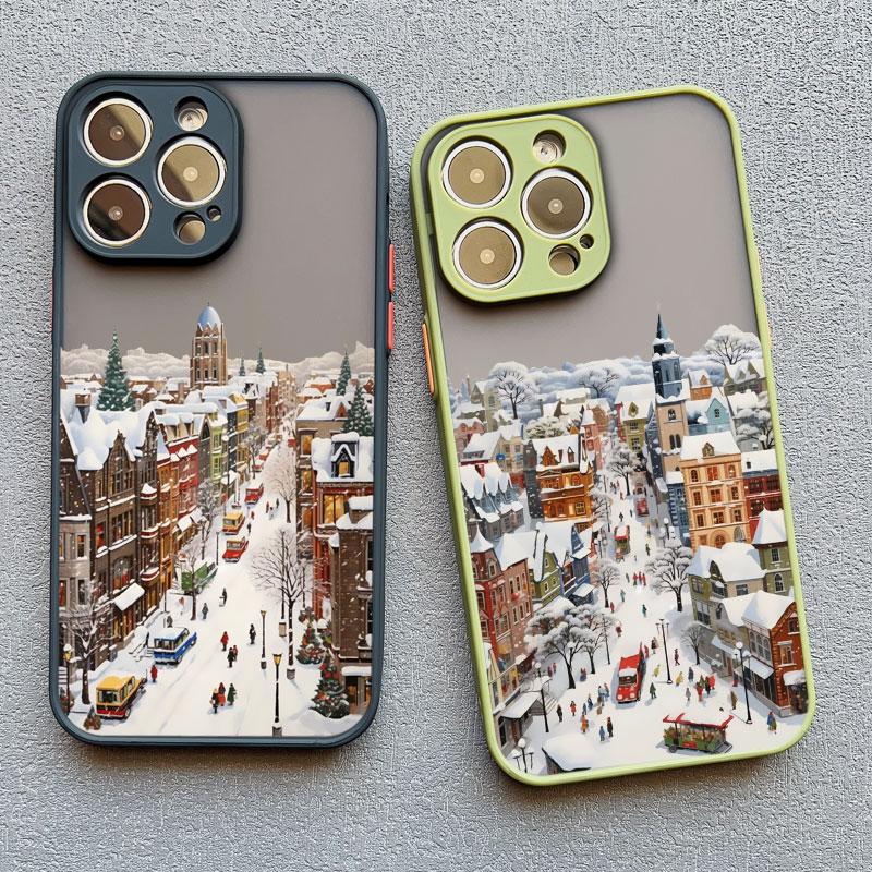 The City Winter Street Snow Scene Phone Case For iphone 13 12 Mini 11 Pro Max 17 16 15 14 Pro Max Plus XR XS X Back Covers