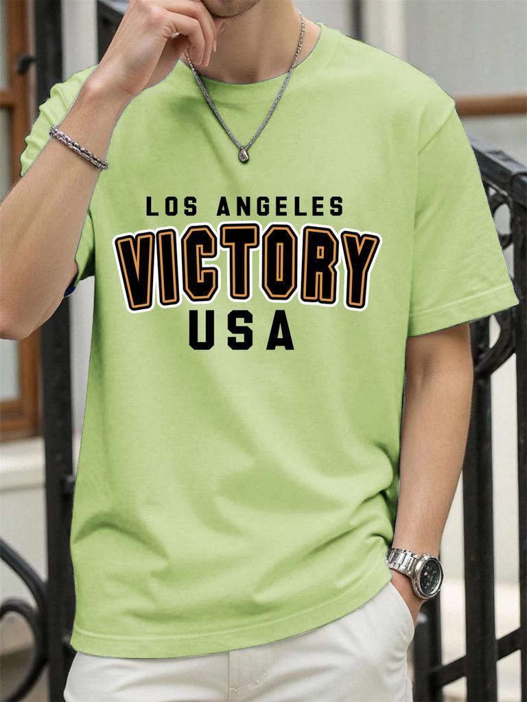 Victory Usa Los Angeles Print Men TShirts Cotton AllMatch T Shirt Comfortable Crewneck Tops Loose Unisex Summer Clothes