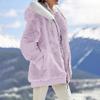 Chaqueta casual con capucha y cremallera de felpa holgada de color sólido para mujer con bolsillos