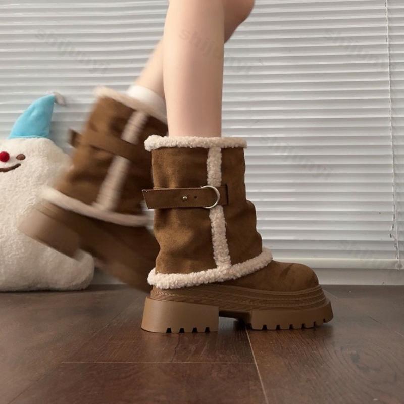 Women's Snow Boots Winter New Plush Thicken Warm Platform Cotton Shoes Outdoor Non Slip Height Increase Comfort Mid-calf Boots