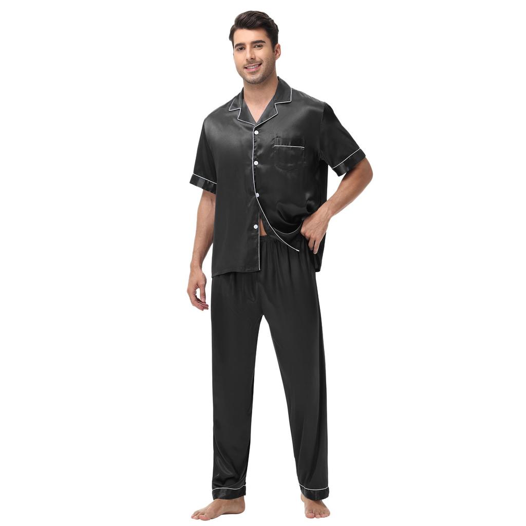 Large Men's Short Sleeved Shorts Satin Summer Casual Home Wear Pajama Set