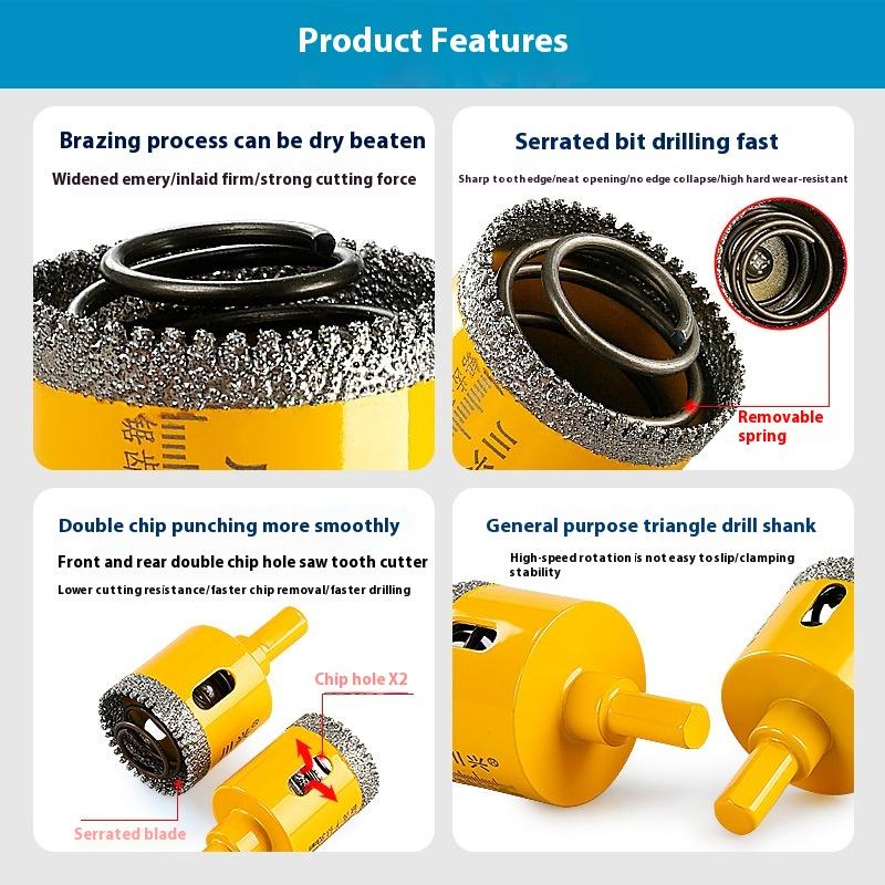 Spring-loaded Serrated Hole Opener for Ceramic Tile Rock Plate Quartz Stone Marble Material Drilling, Diamond Drill Bit