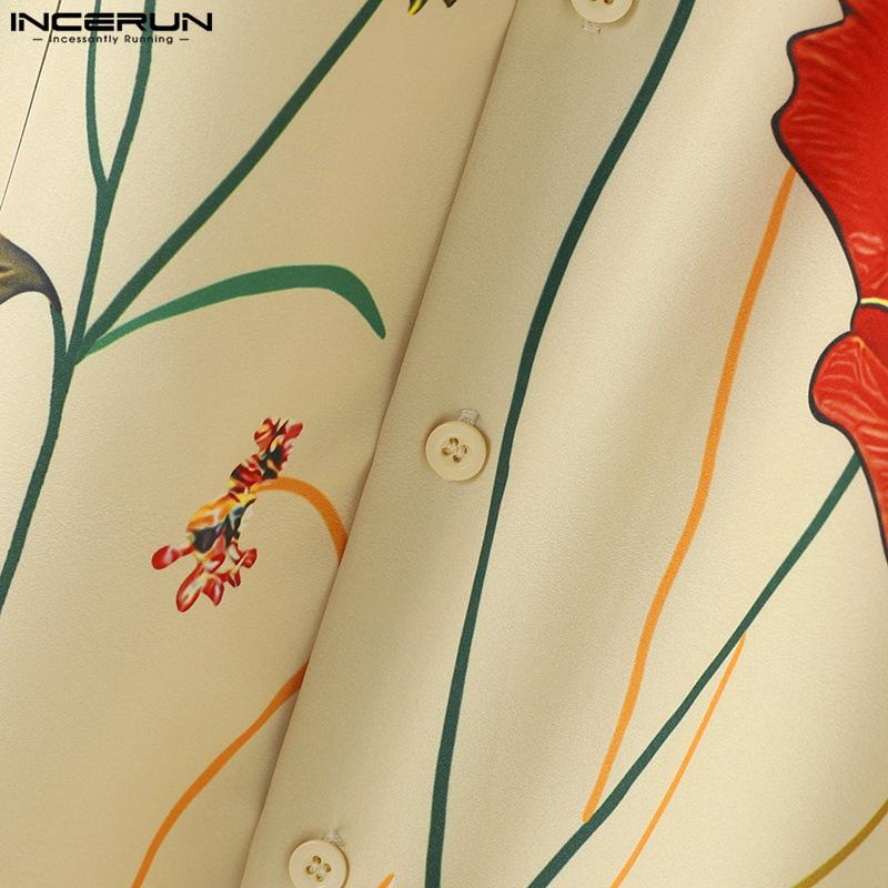 INCERUN Men Summer Shirts Turn Down Collar Short Sleeve Florar Print Tops