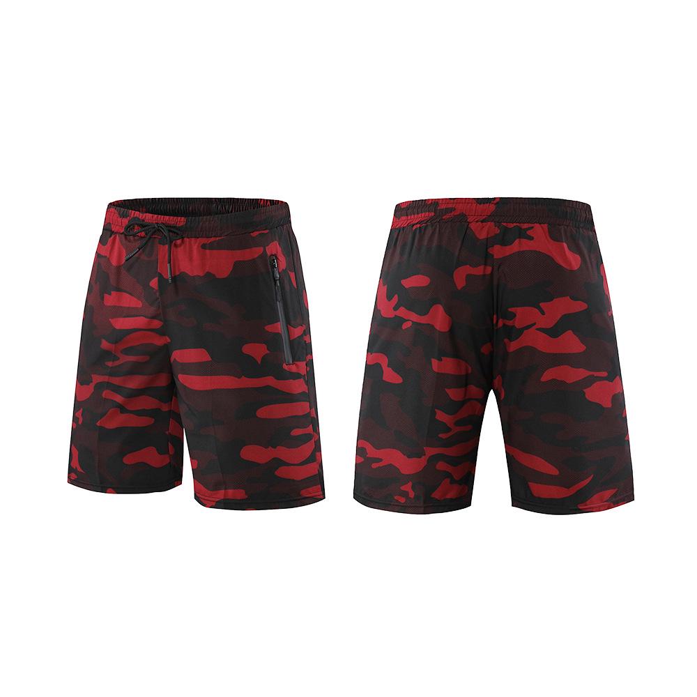 Men's Slim-Fit Camouflage Breathable Summer Fitness Shorts with Zipper Pockets, Mid-Length, Multi-Color Print