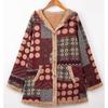 Retro Winter Fleece Hooded Jacket for Women Warm Long Loose Coat Plus Size Printed Outwear with Pockets