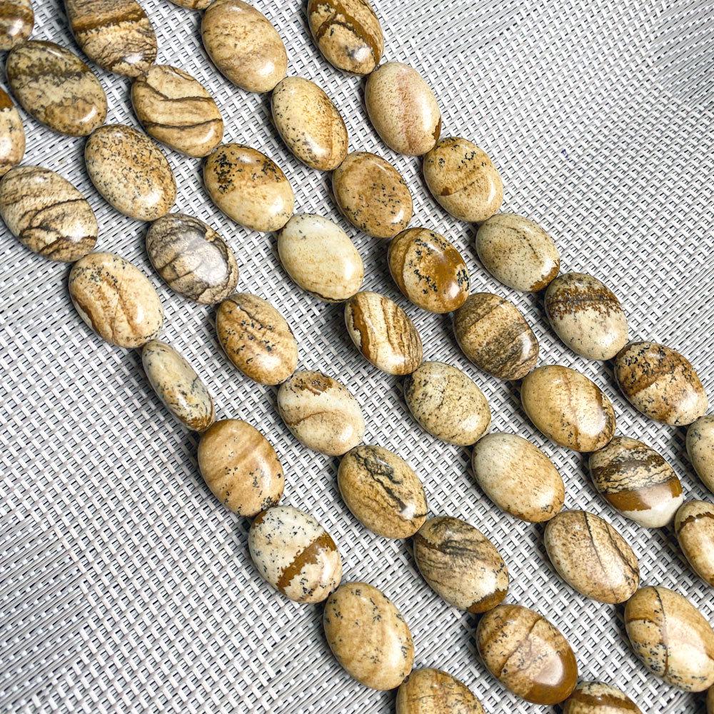 Hand-Painted Natural Gemstone Oval Beads for DIY Jewelry Necklaces & Bracelets
