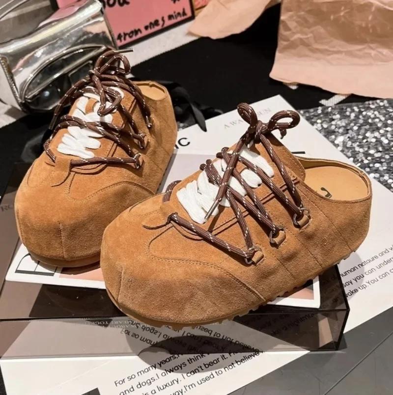 Fashion Platform Flats Slippers Women Mules Shoes Casual Sneakers Woman Sandals Summer 2025 Trend Lace-Up Running Designer Zapatos Mujer