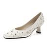 Fashion New Spring/summer Split Leather Shallow Shoes for Women Fashion Rivet Square Toe Women Pumps Breathable High Heels Black