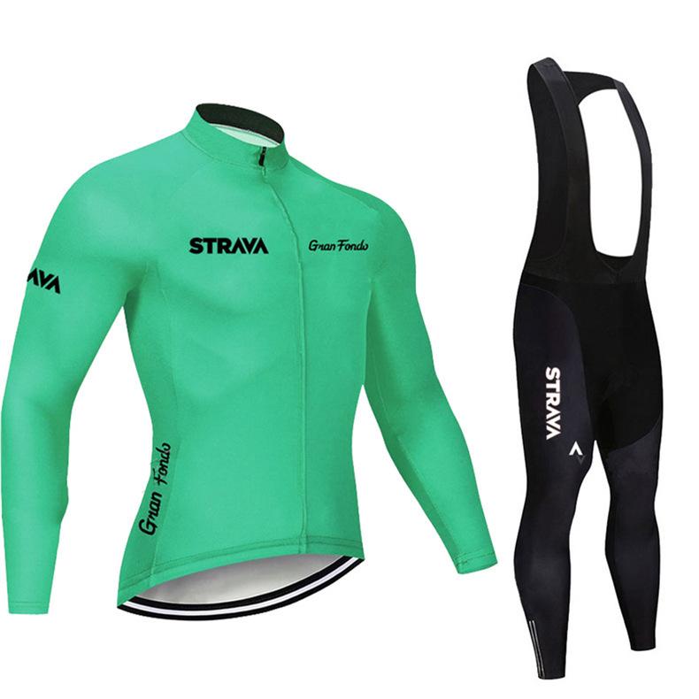 New STRAVA Cycling Suit Long Sleeve Strap Suit Men's and Women's Cycling Suit Road Cycling Shirt