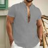 Summer New Cotton Linen T-shirt for Men Solid Color Half Button Henley Neck Casual Cozy Simple Style Button Tops