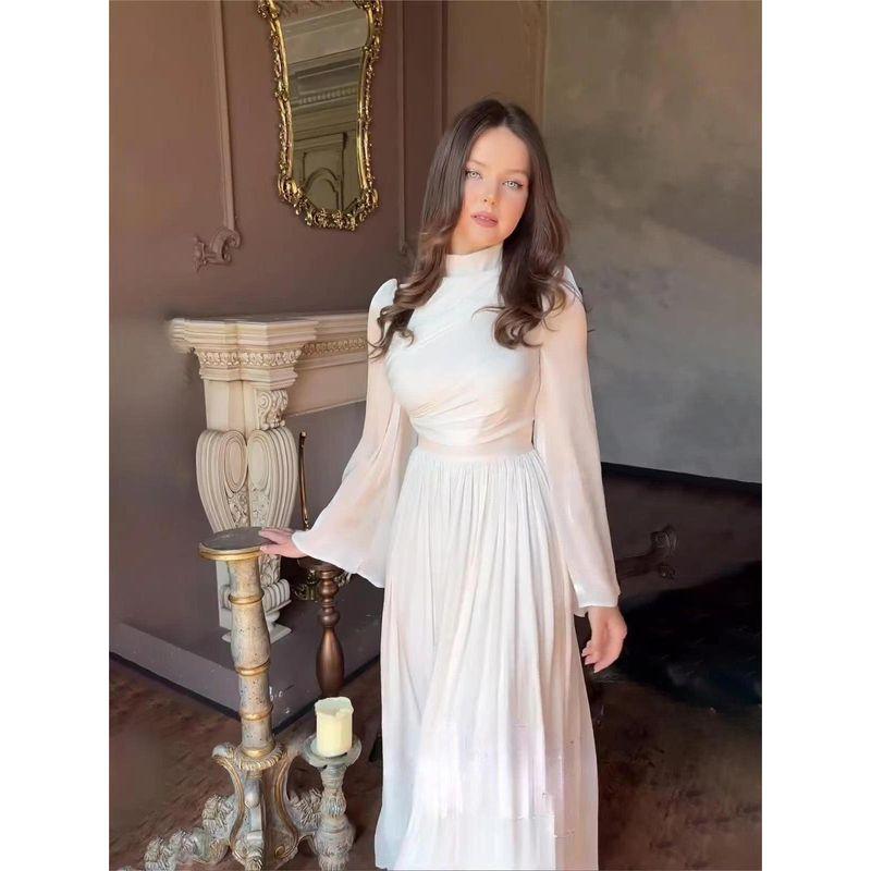 Fashion Wind New Arrival Waist-Tight Half Turtleneck Dress Half High Neck Flared Sleeve Dress