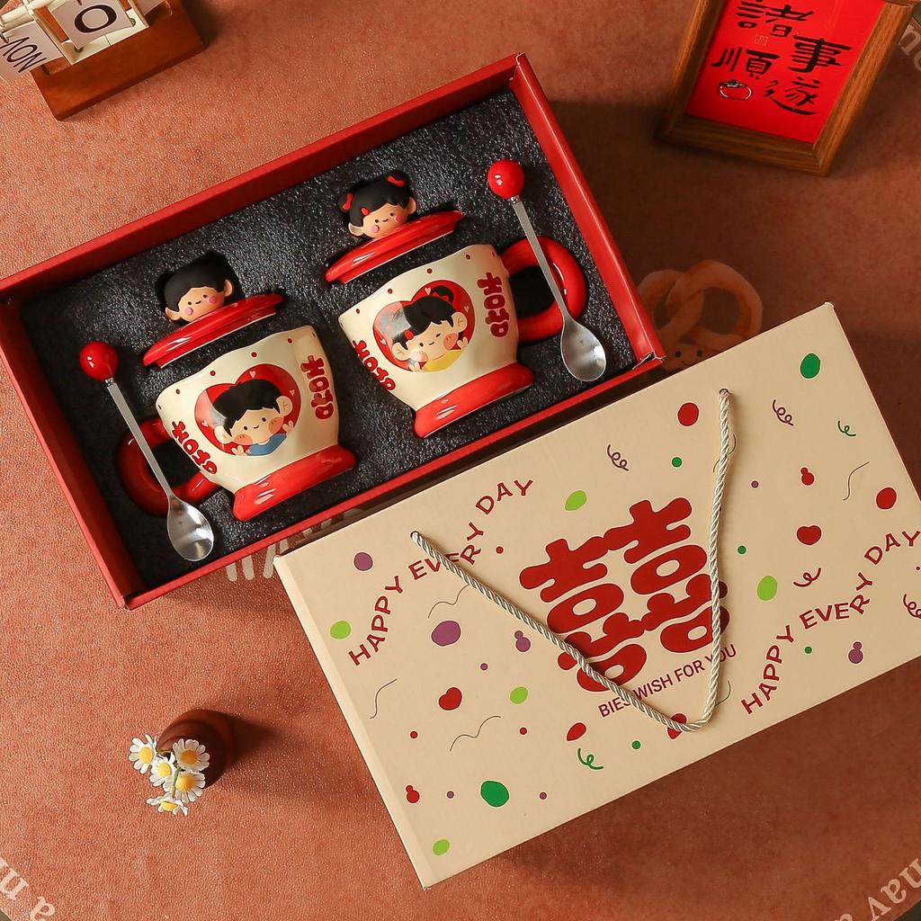 High-Value Boys And Girls Couple Cup Cartoon Ceramic Water Cup Wedding Souvenir Mug Large-Capacity Wedding Gift