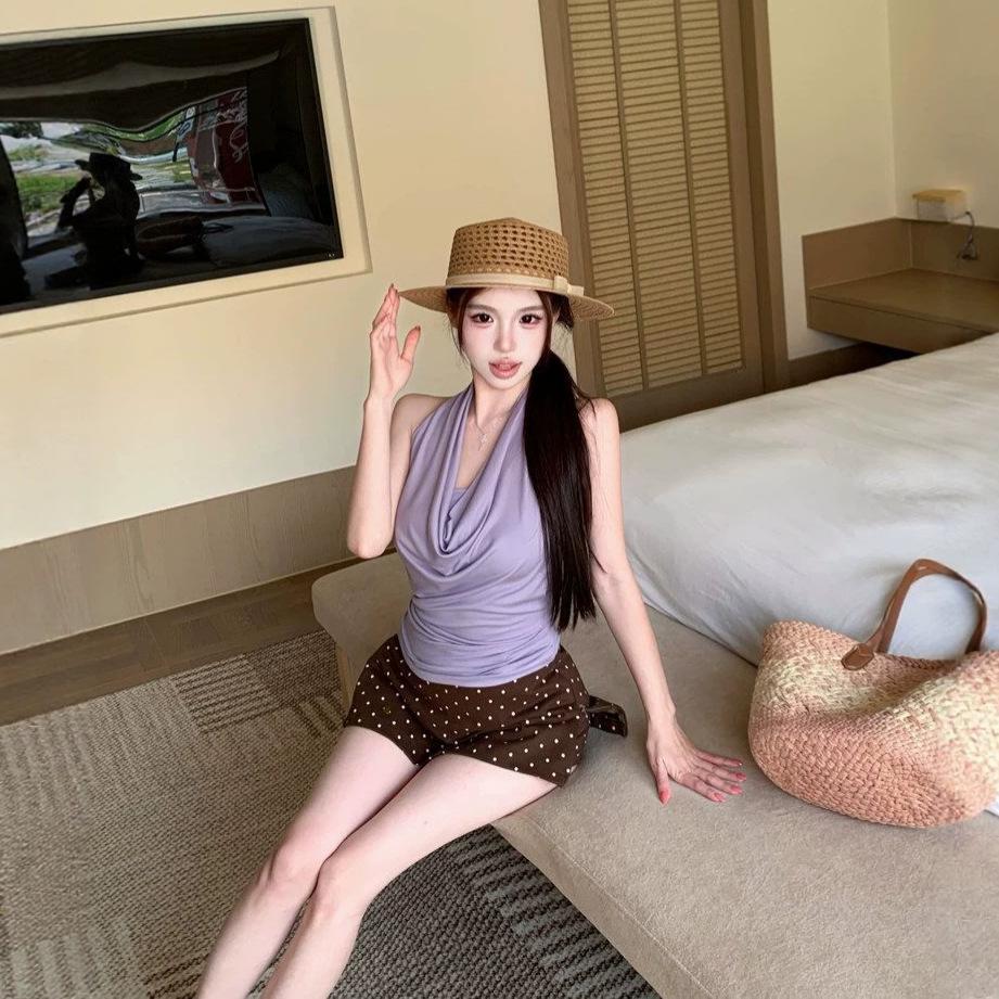 Spice Girl Style Sexy Swinging Collar Neck Sling Vest Women's Early Spring New Slim and Thin High-end Halter Top